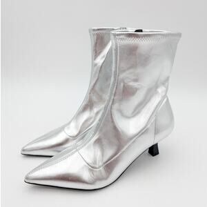 Abound Erinn Pointed Toe Heel Boot Women's Silver Metallic Size US7.5M EU38